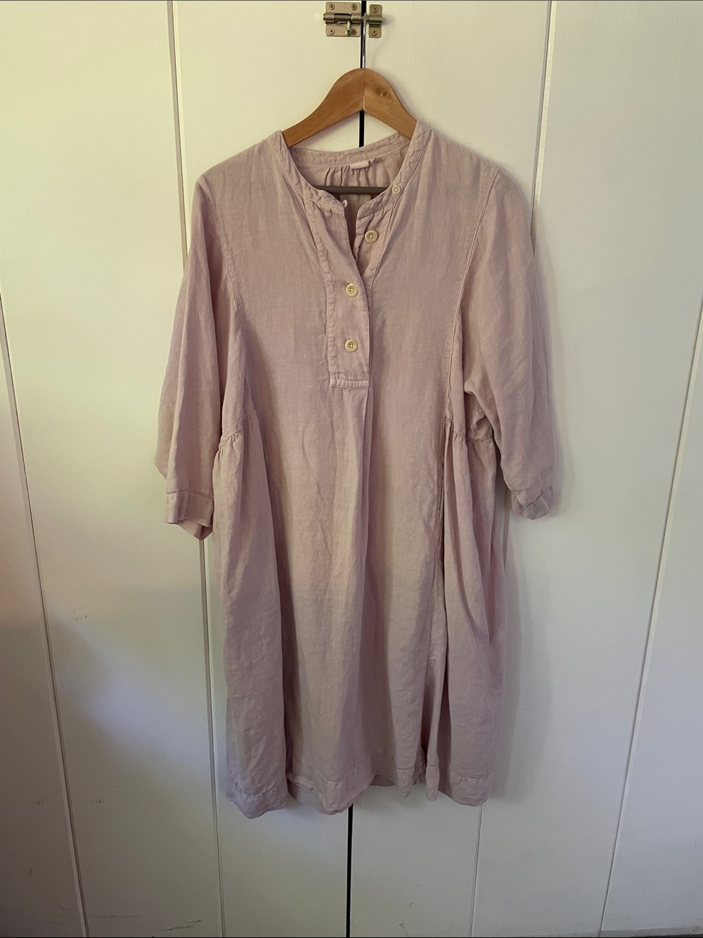 Toast UK Garment Dyed Pale pink Button Front Linen Dress medium